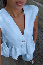Romantic Cotton V Neck Sleeveless Vest Pants Two Piece Set image 7