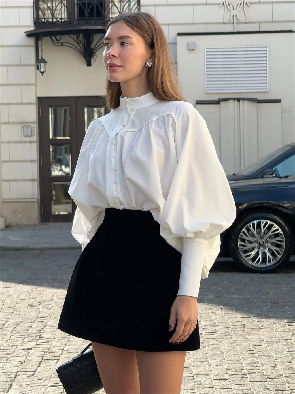 Puff Sleeve Stand Collar White Blouse image 5