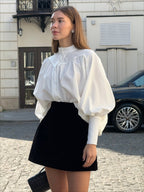 Puff Sleeve Stand Collar White Blouse image 5