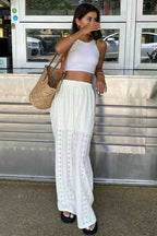 Sexy Solid Sheer Embroidery Drawstring Pants image 2