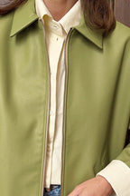 Loose Fit Green Leather Pilot Jacket image 5