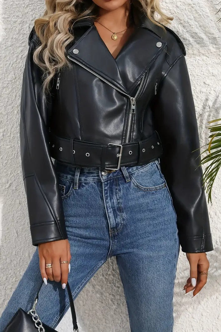 Vintage Cropped PU Leather Jacket image 7