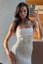 Sexy Strapless Solid Color Slim Fit Long Sequin Prom Dress image 8