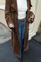 Double Breasted Tie Waist Long Elegant  Overcoat image 3