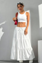 White Tie Waist A-Line Maxi Skirt image 3