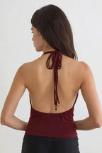 Rivet Backless Solid Cropped Halter Top image 6
