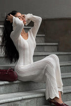 Elegant U Neck Knit Flare Sleeve Sheer Cutout Bodycon Maxi Dress image 4