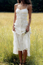 Lace Pleated Backless Suspender Maxi Dress image 3