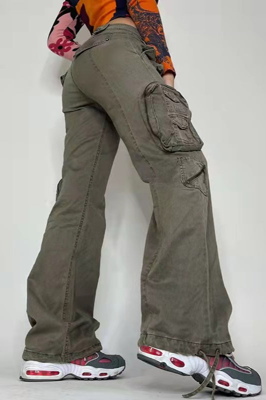 Street Style Low-Waisted Multi-Pocket Denim Cargo Pant image 3