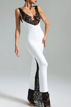Sexy V Neck Lace Splice Maxi Dress image 3