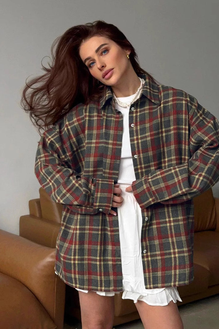 American Style Plaid Mid-Length Blouse image 3