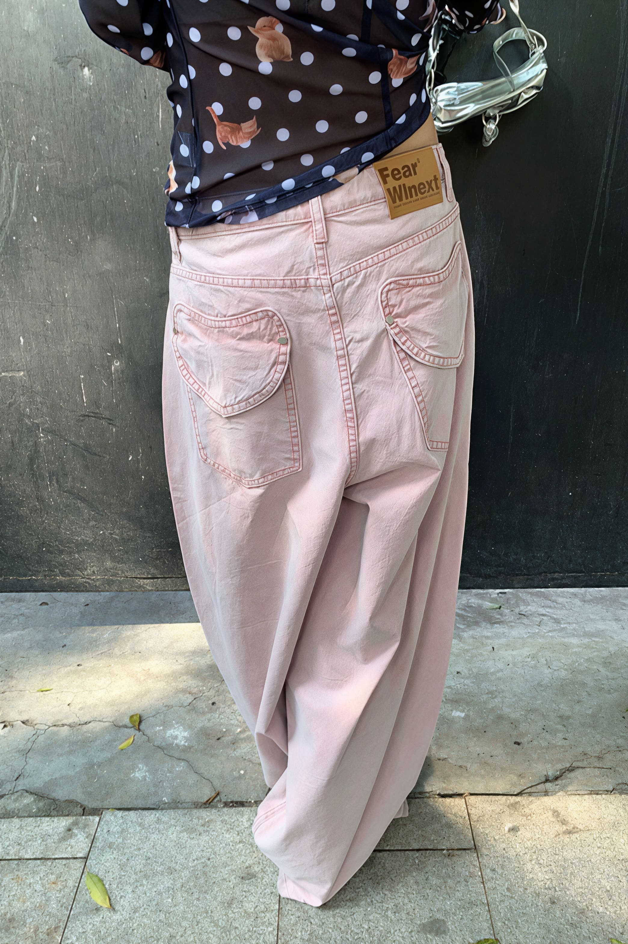 Pink Heart Pocket Loose Wide Leg Jeans image 2
