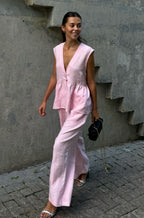 Romantic Cotton V Neck Sleeveless Vest Pants Two Piece Set image 3