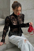 Lace Puff Sleeve Stand Collar Elegant Blouse image 1