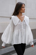 Vintage Baby Collar Pleated Puff Sleeve Blouse image 1