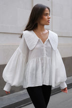 Vintage Baby Collar Pleated Puff Sleeve Blouse image 1