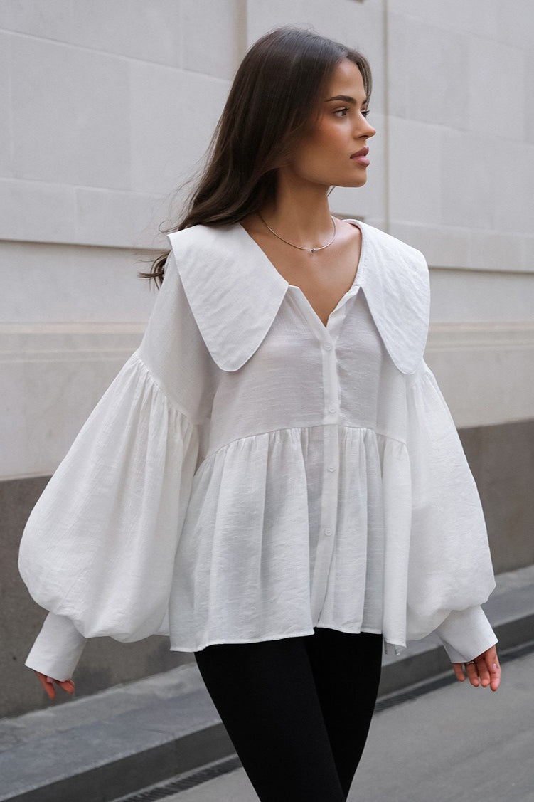 Vintage Baby Collar Pleated Puff Sleeve Blouse image 1