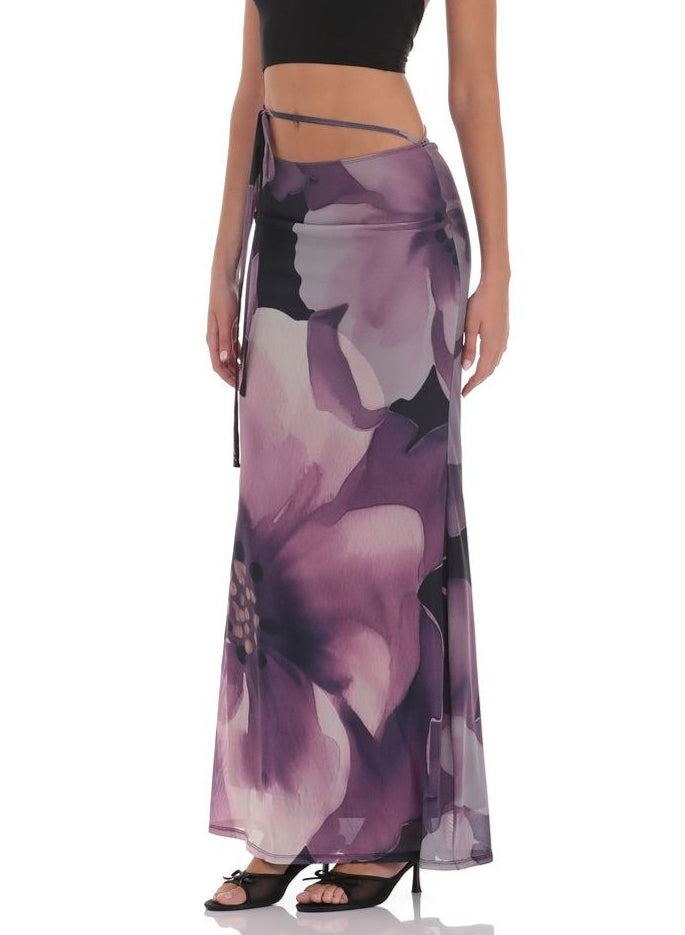 Mesh Floral Tie Bodycon Maxi Skirt image 6