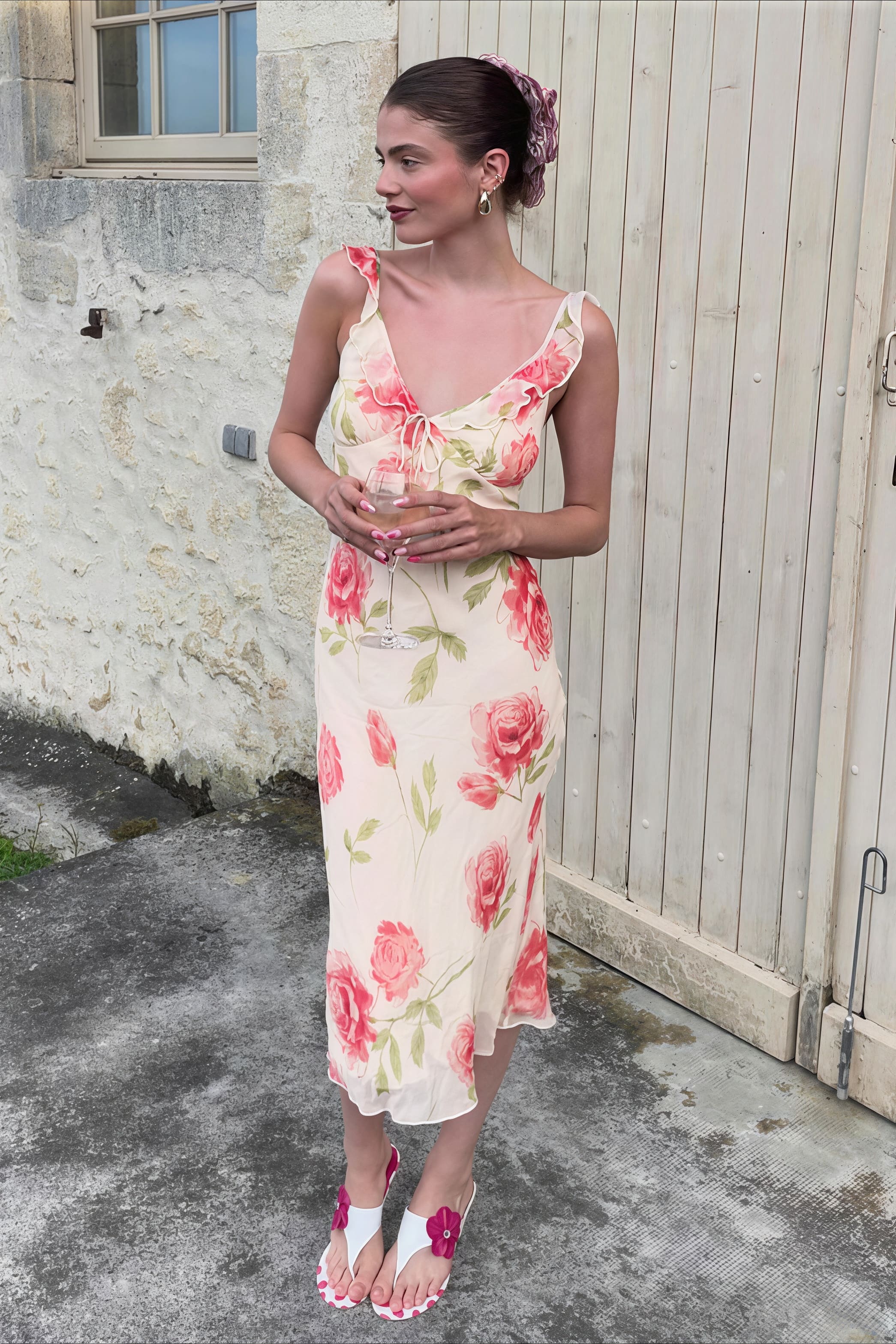 Floral Print Mesh V Neck Cami Midi Dress image 2