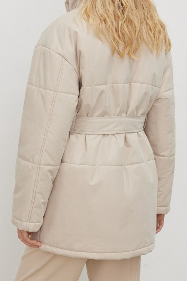 Longline Cotton Tie Waist Puffer Jacket image 2
