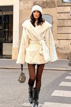 Faux Fur Belted Hooded Coat image 3