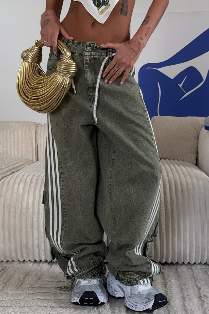 Striped Wide Leg Denim Trousers Pants image 4
