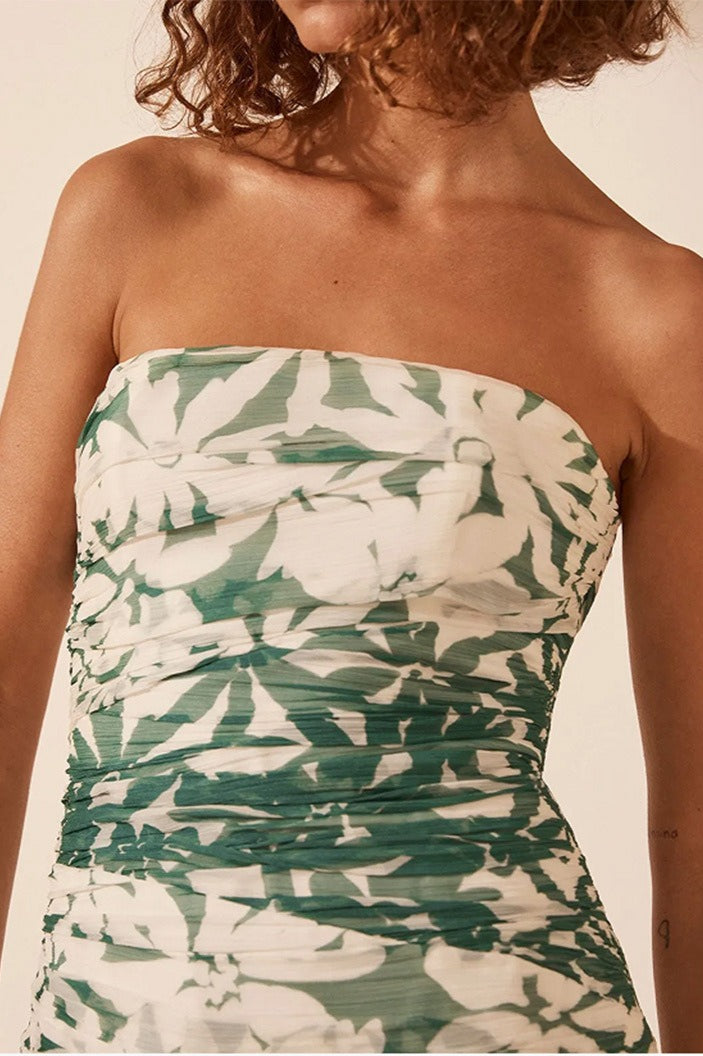 Printed Strapless Chiffon Boho Dress image 4