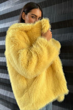 Yellow Faux Fur Open Front Coat image 3