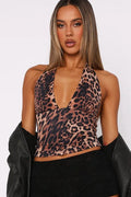 Backless Halter Leopard Crop Top image 1