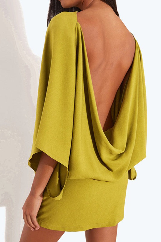 Chic Back Deep V Cowl Neck Loose Mini Dress image 6