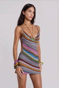 Sexy Color Block Stripe Cami Backless Mini Dress image 1