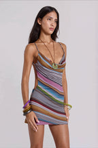 Sexy Color Block Stripe Cami Backless Mini Dress image 1