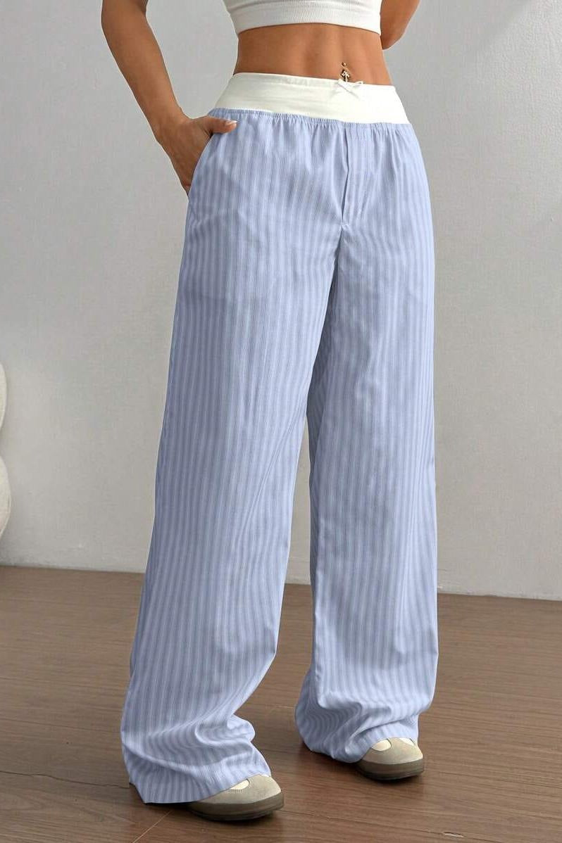 Chic Striped Color Block Baggy Pants image 3