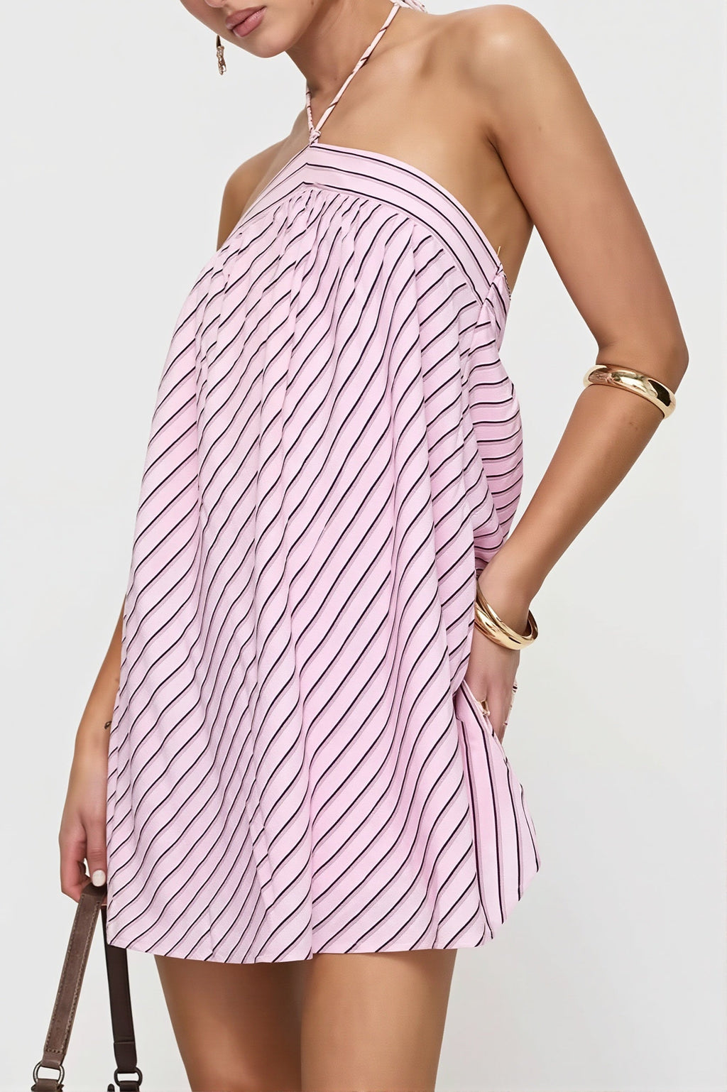 Elegant Striped Halter Mini Dress image 3