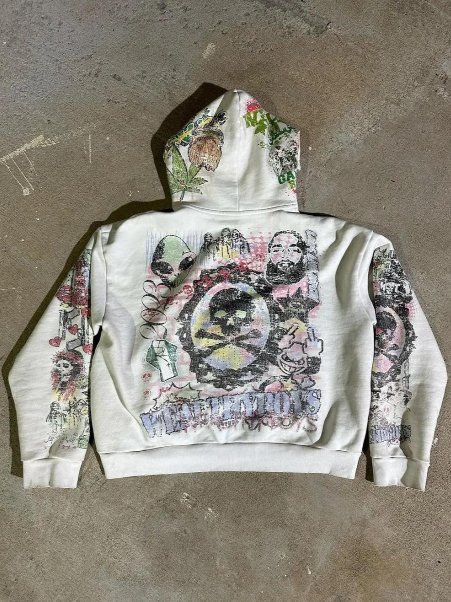 Graffiti Printed Gothic Hoodie image 2