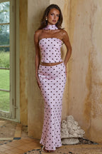 Sexy Pink Dot Halter Backless Low Rise Flared Maxi Skirt Sets image 5