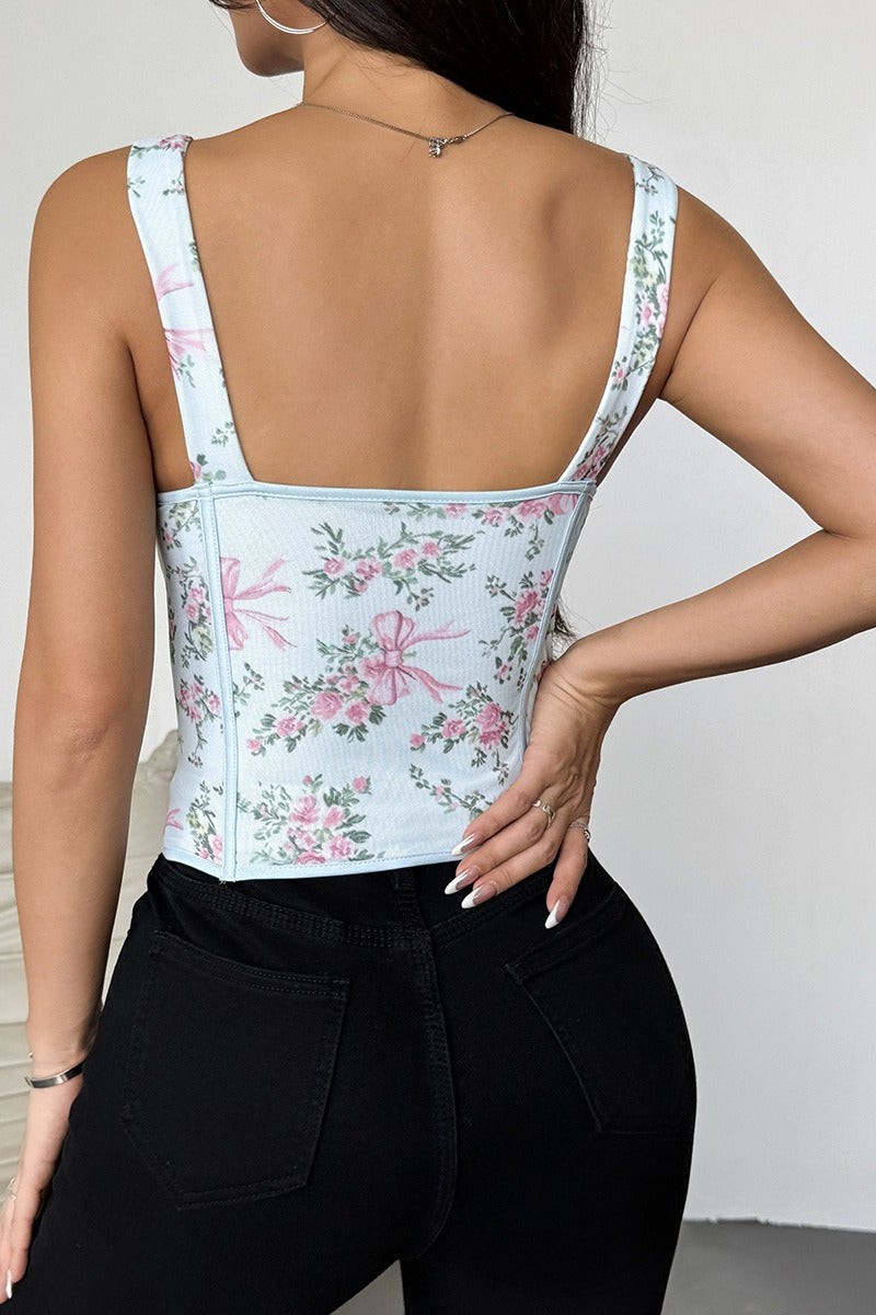 Garden Floral Print Bone Tie Bow Cami Top image 16