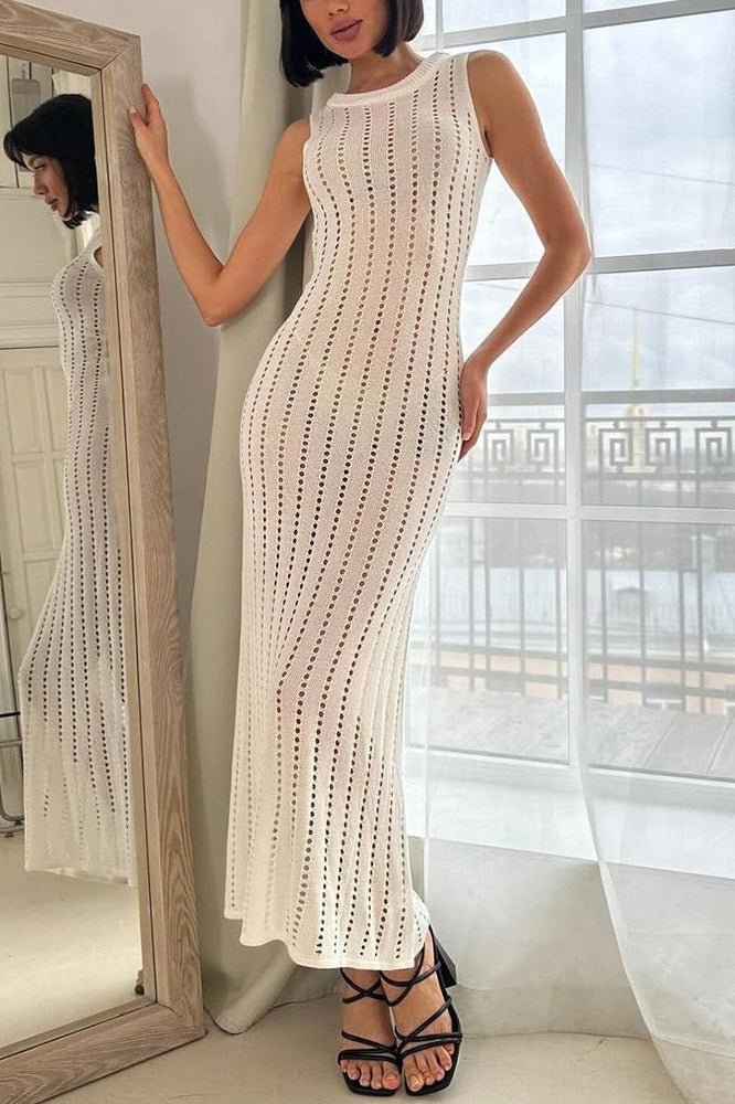 Knit Hollow Sleeveless Beach Boho Dress image 2