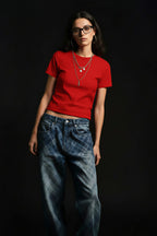 Minimalist Solid Crew Neck Slim Crop T-shirt image 10