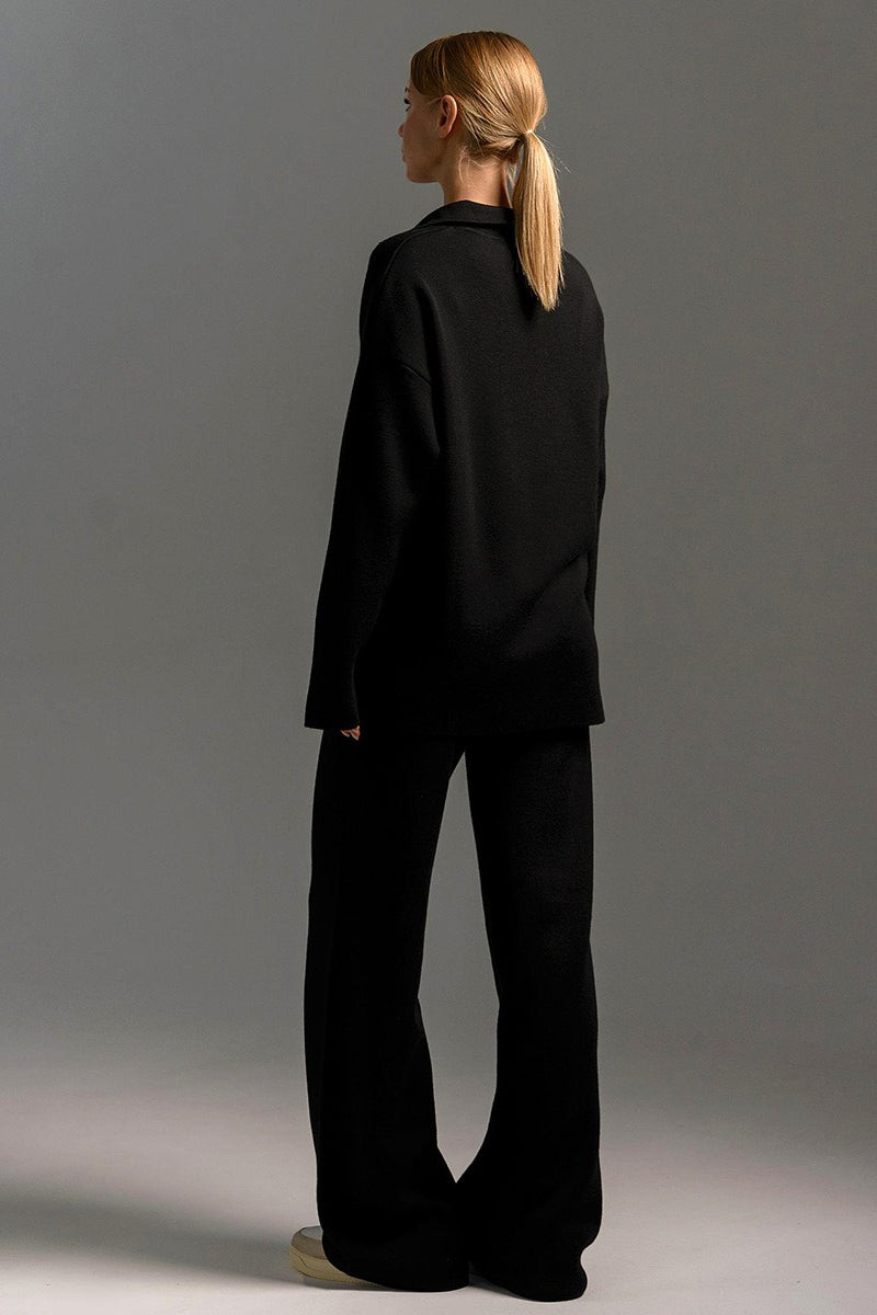 Polo Collar Knit Pullover Wide-Leg Pants Two Piece Set image 10