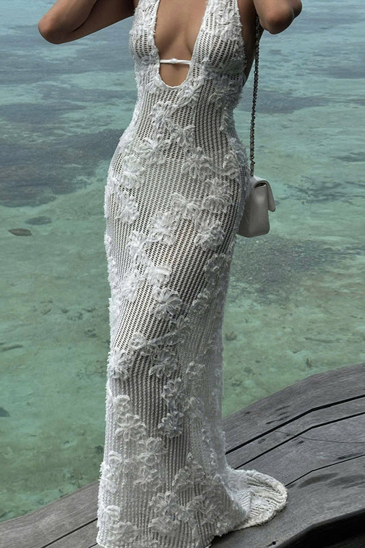 Jacquard Strapless Halter Maxi Dress image 4