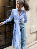 Striped Tie Waist Long Sleeve Blouse image 1