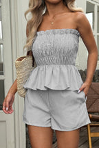 Casual Minimalist stripe Tube Ruffle Shorts Two Piece Set image 11