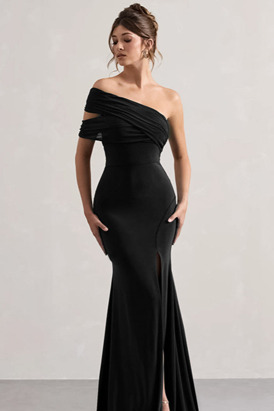Mesh Panel Off-Shoulder Split Bodycon Party Dress image 4
