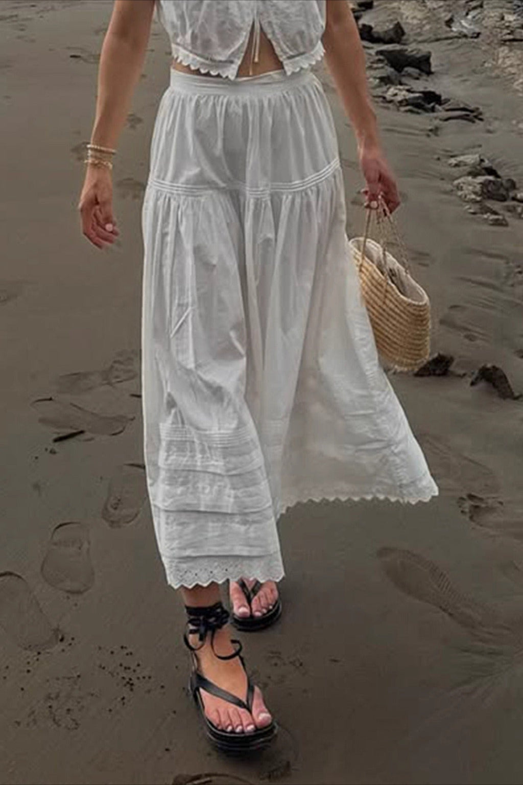 Lace Panel Asymmetrical Maxi Skirt image 1