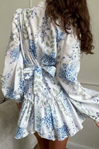 Floral Print Stand Collar Puff Sleeve Ruffle Maxi Dress image 2
