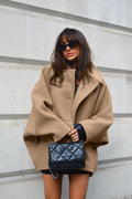 Solid Wool Notch Collar Bell Sleeve Coat image 1