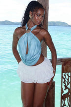 Sexy Solid Draped Shell Button Halter Top image 4