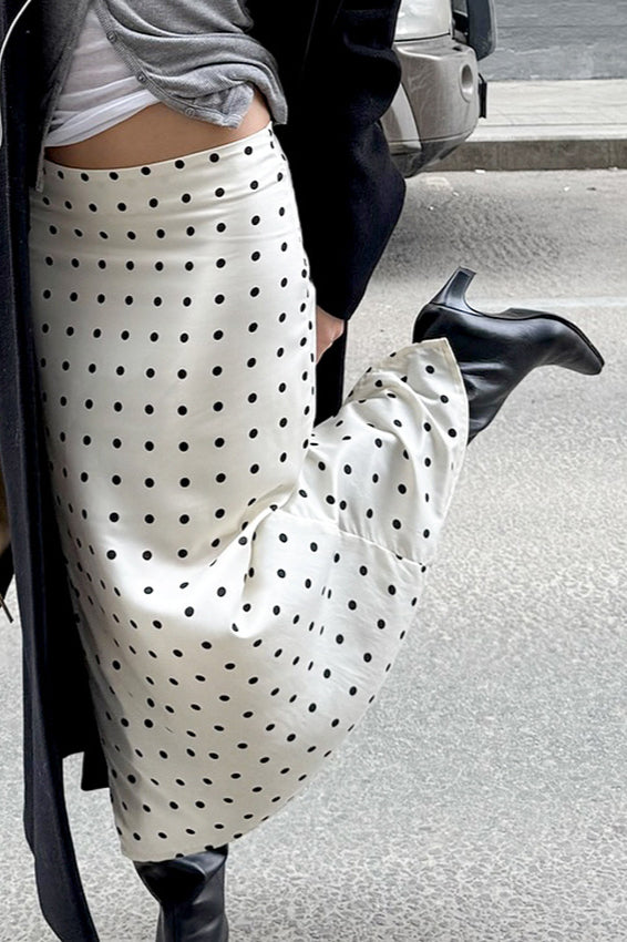 Polka Dot Satin Bodycon Midi Skirt image 1