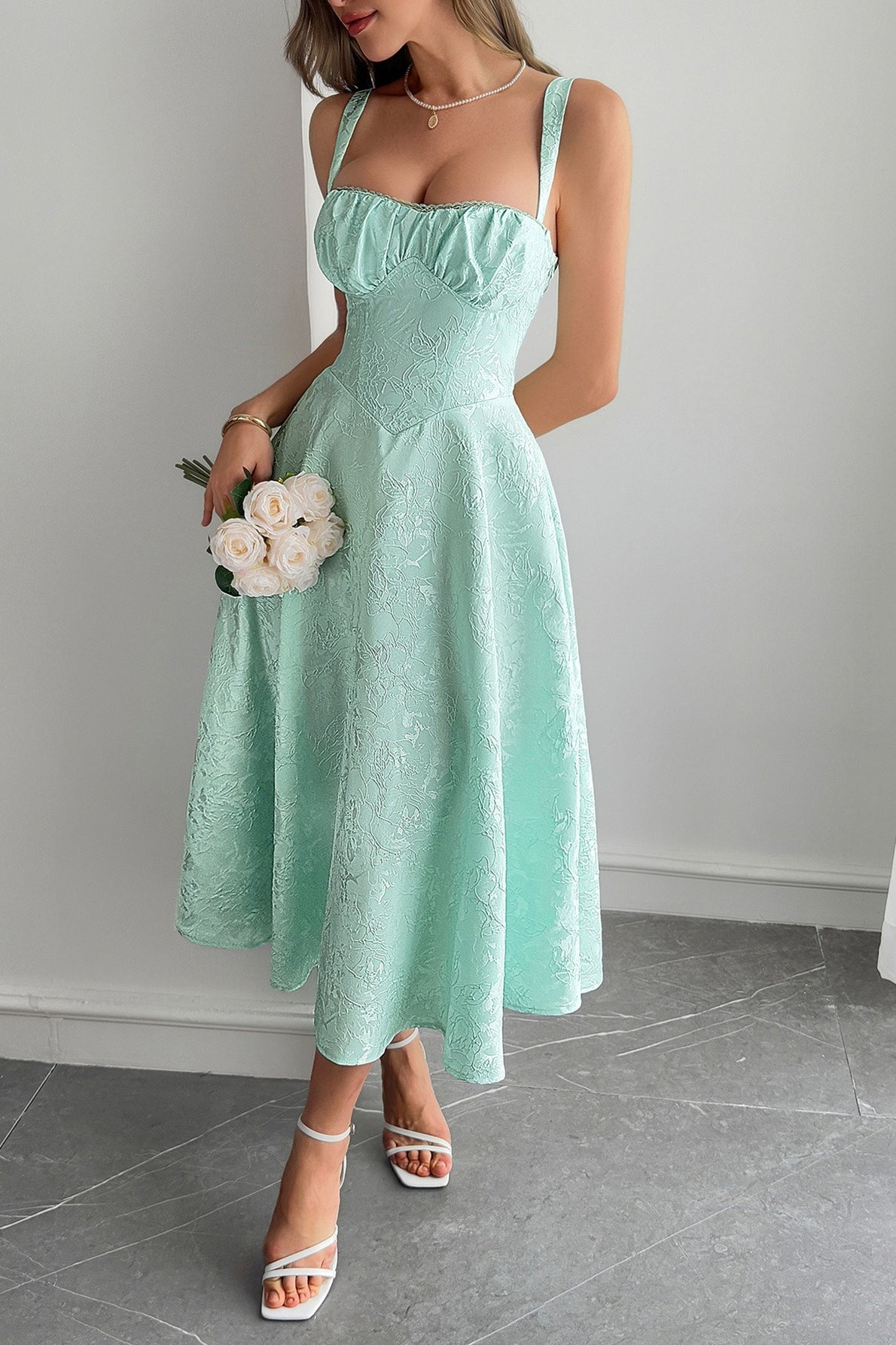 Jacquard Spaghetti Strap Cocktail Dress image 6